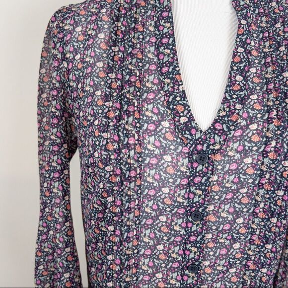 American Rag Womens Size Small Blue Floral Semi Sheer Peplum Blouse Prairie - Picture 7 of 8